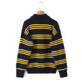 KYLETHOMASW  -  American Retro Lapel Collar Knitted Sweater For Women Long Sleeve Casual Loose Autumn Striped Pullovers