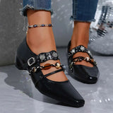 KYLETHOMASW  -  Vintage Metal Buckle Cross Strap Mary Jane Shoes Women Spring Plastic Bead Medium Heel Loafers Woman's Bohemia Pumps Shoes