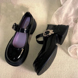 KYLETHOMASW  -  Women's Patent Leather Mary Jane Platform Shoes, Butterfly Buckle Strap, Comfortable Casual Footwear for JK School Wear