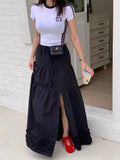 KYLETHOMASW  -  French Style Patchwork Mushroom Edge Split Skirt Women Summer New Versatile and Personalized A-line Long Skirts