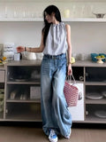 KYLETHOMASW  -  Y2k Vintage High Waisted Blue Washed and Distressed Jeans Women American Retro Streetwear Harajuku Baggy Trousers 2000s