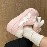 KYLETHOMASW  -  New Arrivals Comfort Hard Wearing Soft Sole Vulcanized Shoes Women Pink Platform Sneakers Trendy Cross Tied Non Slip Flats