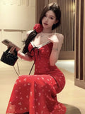 KYLETHOMASW  -  Vintage Dresses Women Sexy Floral Printed V Neck Sleeveless Slim Lace Patchwork Ribbon Backless Elegant Party Dress