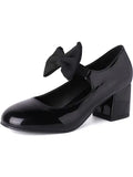 KYLETHOMASW  -  Sweet Round Toe Mary Janes Bow Detail Block Middle Heels Fashion Classic Women Dress Party Summer Casual Shoes