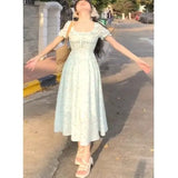 KYLETHOMASW  -  Summer French Sweet Floral Dress Women Puff Sleeve Slim Fit Lace Trim Waist Cinching Elegant Unique Design New Style Aesthetic