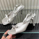 KYLETHOMASW  -  Luxury Satin High Heels Women Designer Slingback Sandals Female Bow Elegant Party Dress Shoe Fashion Square Toe Mule Pumps Women