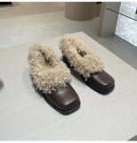 KYLETHOMASW  -  Ins style Fashion Square toe Patent Leather Wool Women Pumps Autumn Winter Warm High heels Loafers Casual Girls Chunky Shoes