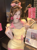 KYLETHOMASW  -  Women Sexy Knitted Two-Piece Set Short Sleeve Button Crop Top and High Waist Mini Skirt Slim Fit Sweet Suit Summer Party Outfit
