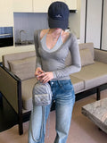 KYLETHOMASW  -  Fake Two Piece Y2k Sexy Halter Long Sleeve Slim Casual Patchwork Knitted Top Female