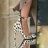 KYLETHOMASW  -  Sexy Cow Print Sandals Round-Toed Blue Patent Leather Shallow High Heels One-Strap Single-Heeled Women's Shoes Sandalias Mujer
