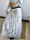 KYLETHOMASW  -  Fashion Lace Skirt Women Korean White Hook Flower Hollow Out Long Skirt Sexy Chic All Match High Waist Faldas Mujer De Skirts