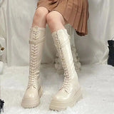 KYLETHOMASW  -  Footwear Lace-up Shoes For Woman Platform Women's Boots With Laces White Long Winter Knee High Shaft Sale Hot Stylish Goth