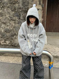 Kylethomasw Kawaii Snowman Hooded Sweatshirt Women Gray Ribbed Hoodies Knitwear Korean Fashion Oversize Cutecore Winter Clothes Chic