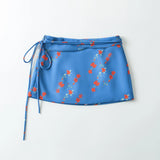 KYLETHOMASW  -  Summer Girl Bandage Lacing Up Sashes Ruched Waist Blue Floral Print Mini Skirts Fashion Women Zip up Waist A-lined Short Skirts