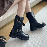 KYLETHOMASW  -  Black Ankle Boots For Woman Round Toe Chunky Heels Short Shoes Comforts Platforms Boots Belt Buckle Fall Shoes Botas De Mujer