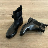 KYLETHOMASW  -  Retro British Style Mid-Calf Boots Metal Belt Round Toe Short Chelsea Boots Autumn Winter New Thick Heel Short Boots for Women