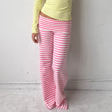 KYLETHOMASW  -  Y2K Fold Over Wide Leg Pants Preppy Women Striped Patchwork Low Waist Trousers Female Casual Lounge Yoga Sweatpants
