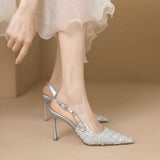 KYLETHOMASW  -  Pointed-toe Stiletto Heels Women's Sequins Cloth Spring and Summer New Straight Buckle Banquet Shoes Single Shoes