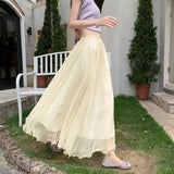 KYLETHOMASW  -  Mesh Skirts Women A-line Spring Summer Solid Sweet Versatile Long Skirt Korean Fashion High Waist Elegant Retro Faldas Mujer