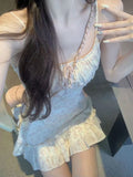 KYLETHOMASW  -  Sweet Style Pink Floral Spaghetti Strap Dress Women 2026 Spring New Elegant Slim Fit Clothes Korean Fashion Design Short Dresses