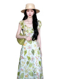 KYLETHOMASW  -  Floral Long Skirt Slimming Waist Design Summer Vaion Travel Women's Dr High Waist A-Line Stand Fit V-Ne Casual Wear