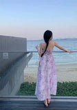 KYLETHOMASW  -  Women Summer Floral Print Sexy Off Shoulder Backless Elegant Party Dresses High Waist Lace-up Sleeveless Slim Beach Maxi Dress