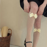 KYLETHOMASW  -  Women Bow Rhinestone Heart Calf Socks Sweet Cute Japanese Silk Stockings Outdoor Dating Princess Ballet Style Mid-calf Socks