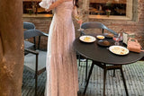KYLETHOMASW  -  Purple Floral Square Collar Flower Bud Sleeve Dress Women Summer New Fresh Sweet Fairy Temperament Cute Long Dresses