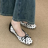 KYLETHOMASW  -  Polka Dot Butterfly-Knot Ballet Flats Women Round Toe Shallow Comfort Casual Dress Shoes Female Satin Elegant Footwear Women
