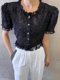 KYLETHOMASW  -  Retro Style Three-dimensional Lace Short Shirt Women Summer New Design Niche Bubble Sleeve Elegant Top