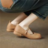 KYLETHOMASW  -  Vintage Round Toe Women Pumps Low Heels Genuine Leather Casual Office Working Shoes Woman 2024 Spring Summer Retro Style