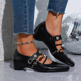 KYLETHOMASW  -  Vintage Metal Buckle Cross Strap Mary Jane Shoes Women Spring Plastic Bead Medium Heel Loafers Woman's Bohemia Pumps Shoes