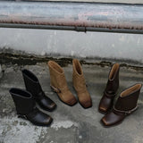 KYLETHOMASW  -  Retro Metal Decoration Buckle Strap Women Boots Crude Heel Square Toe Ladies Short Boots Street Style Hand-made