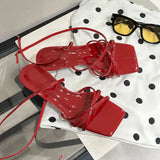 KYLETHOMASW  -  Fashion Cross-tied Women Low Heel Sandals Shoes Shallow Female Square Toe Footwear Sexy Ladies Heeled Shoes Sandals Pumps