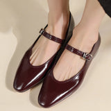 KYLETHOMASW  -  Women's genuine leather round toe metal belt slip-on ballet flats leisure soft comfortable casual daily mary jane ballerinas hot
