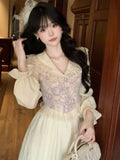 KYLETHOMASW  -  French Elegant Sweet Fashion Long Sleeve Dress Women Lace Design Retro Evening Dress Japanese Casual Lovely Chic Party Outfits