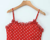KYLETHOMASW  -  Holiday Summer Dresses Women Ruffle O Neck Sleeveless A-line Midi Polka Dot Red Dress Spaghetti Straps Robe
