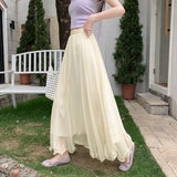 KYLETHOMASW  -  Mesh Skirts Women A-line Spring Summer Solid Sweet Versatile Long Skirt Korean Fashion High Waist Elegant Retro Faldas Mujer