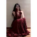 KYLETHOMASW  -  Vintage Black Midi Dress Women Elegant Party V Neck Dresses Summer Korean Sexy Spaghetti Strap Lace Up Bodycon Vestidos