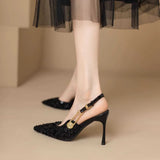 KYLETHOMASW  -  Pointed-toe Stiletto Heels Women's Sequins Cloth Spring and Summer New Straight Buckle Banquet Shoes Single Shoes