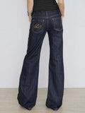 KYLETHOMASW  -  Vintage Embroidered Low Rise Slim Fit Flared Jeans Women Korean Fashion Distressed Casual Office Wear Denim Pants