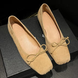 Kylethomasw  -  Women's natural suede leather square toe slip-on ballet flats sweet bowtie casual female ballerians soft comfort shoes for women