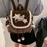 KYLETHOMASW  -  Patchwork Fur Striped Star Mini Backpack Preppy Women Kawaii Fluffy Students Schoolbags Y2k Harajuku Contrast Color Backpacks