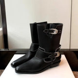 KYLETHOMASW  -  Winter Women Biker Boots Fashion Belt Buckle Ladies Elegant Platform Short Booties Casual Women's Knight Booties botas mujer