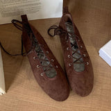KYLETHOMASW  -  Autumn Cross Tied Round Toe Flat Shoes Women Retro Comfort Casual Shoes Shallow Ballet Style Elegant Mary Jane Shoes Women