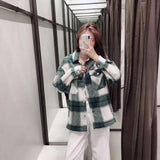 KYLETHOMASW  -  Winter Oversize Gingham Plaid Woolen Shirt Jackets Warm Women Fashion Pockets Lapel Cute Girls Chic Check Coat Streetwear