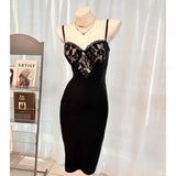 KYLETHOMASW  -  Women's Elegant Lace Patchwork Bodycon Midi Dress Spaghetti Strap V Bust Cocktail Party Dress