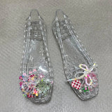 KYLETHOMASW  -  Summer Red New Brand Women Slipper Fashion String of Beads Jelly Sandals Shoes Square Toe Shallow Slip On Ballet Flat Shoes