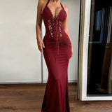 KYLETHOMASW  -  Summer New Strap Long Dress Lace Splicing Strap Pleated Dress