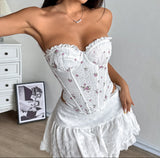 KYLETHOMASW  -  Sweet floral lace steel ring fish bone hollow tether French pastoral tube top
